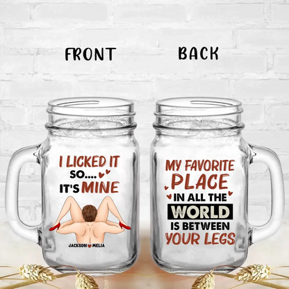 Personalized Couple Mason Jug With Lid and Straw - Gift For Him/Her - I licked It So It's Mine