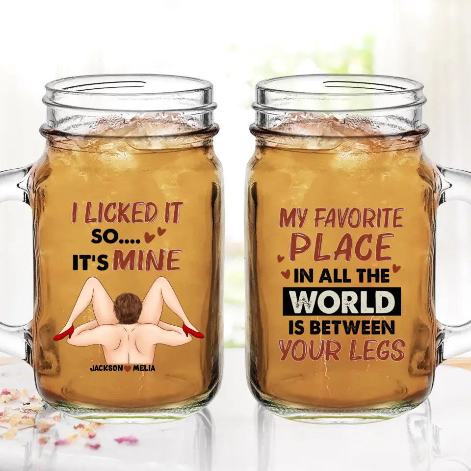 Personalized Couple Mason Jug With Lid and Straw - Gift For Him/Her - I licked It So It's Mine