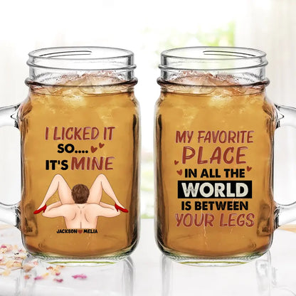 Personalized Couple Mason Jug With Lid and Straw - Gift For Him/Her - I licked It So It's Mine