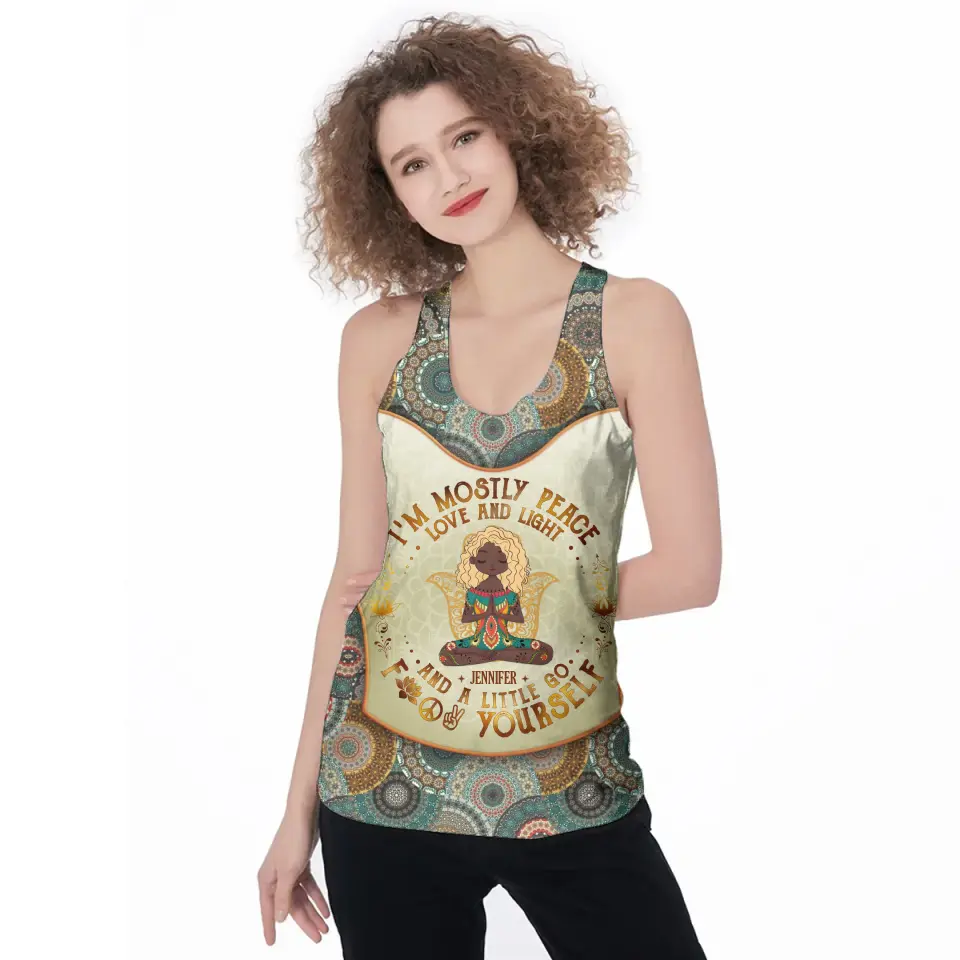 Personalized Yoga AOP Tank Top/Leggings - Gift Idea for Yoga Lovers - I'm Mostly Peace Love And Light