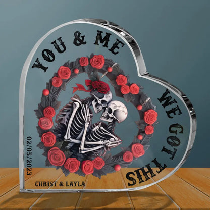 Personalized Skull Couple Acrylic Plaque - Gift Idea For Halloween Couple/Gift For Him & Her - You & Me We Got This