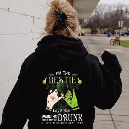 Personalized Witch Besties Pullover Hoodie Back - Gift Idea For Halloween/Witch Lovers/Besties - I'm The Bestie