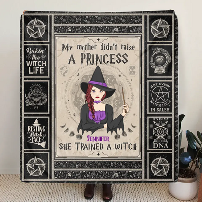 Personalized Witch Fleece Throw Blanket/Quilt - Halloween Gift Idea For Witch Lovers - My Mother Didn't Raise A Princess She Trained A Witch