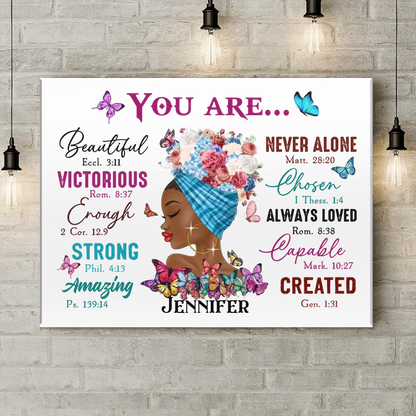 Personalized African American Girl Horizontal Canvas - Gift Idea For Birthday - You Are Beautiful, Victorious