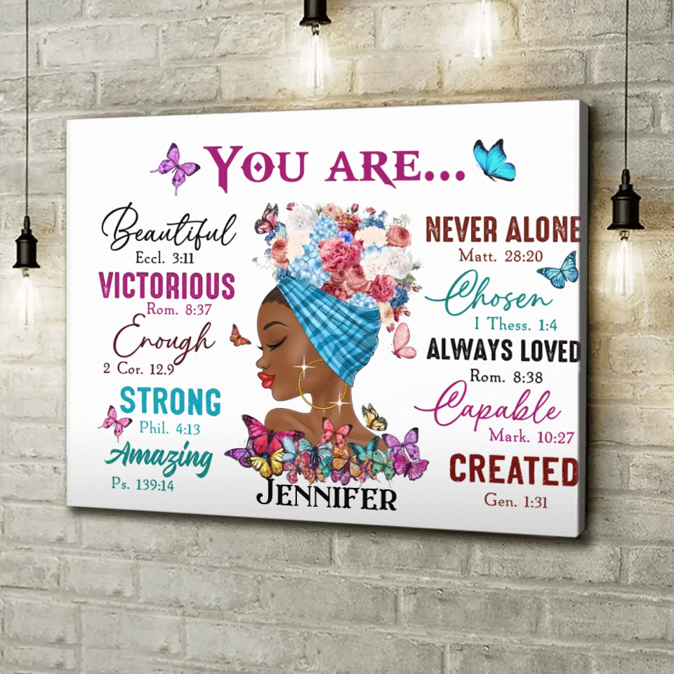 Personalized African American Girl Horizontal Canvas - Gift Idea For Birthday - You Are Beautiful, Victorious