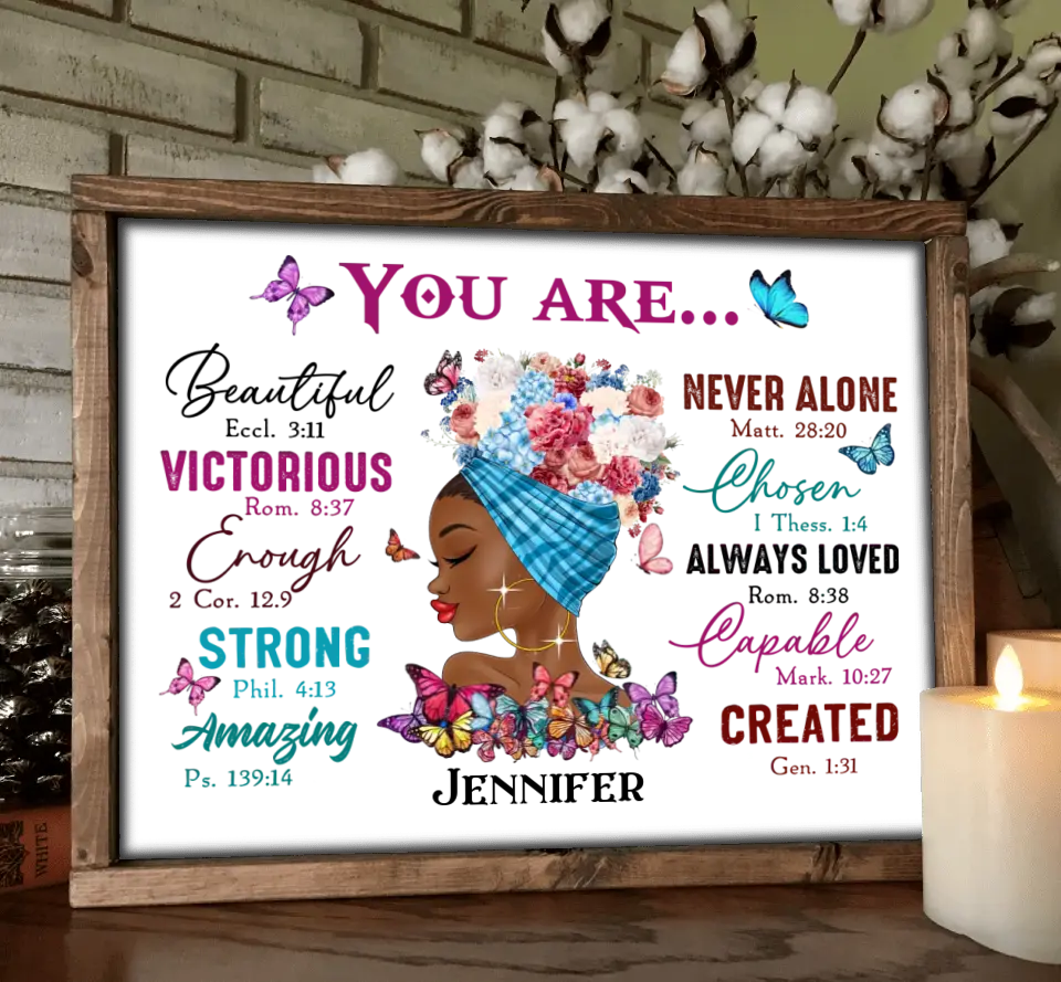Personalized African American Girl Horizontal Poster - Gift Idea For Birthday - You Are Beautiful, Victorious