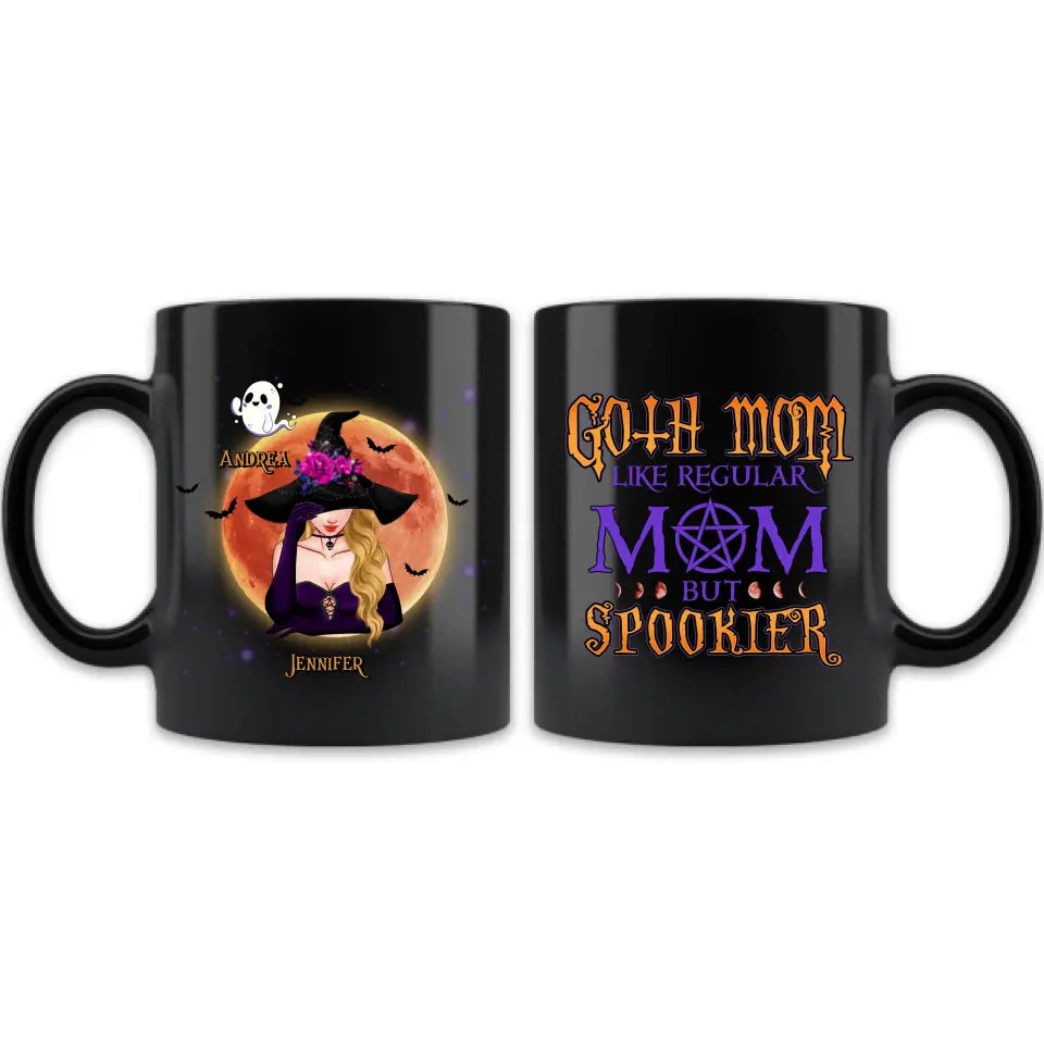 Personalized Goth Mom Coffee Mug - Up to 5 Children - Halloween Gift Idea for Mom - Goth Mom Like Regular Mom But Spookier