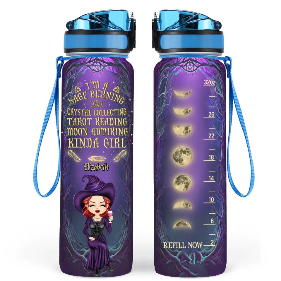 Personalized Witch Water Tracker Bottle - Halloween Gift Idea for Witch Lovers - I'm A Sage Burning Crystal Collecting