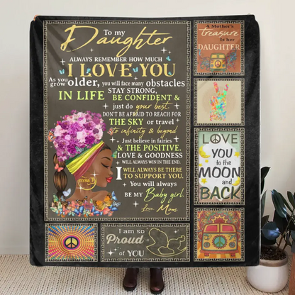 Personalized Hippie Girl Quilt/Fleece Throw Blanket - Gift Idea For Birthday/Daughter - To My Daughter Always Remember How Much I Love You