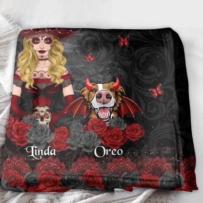 Personalized Witch Mom Fleece Throw Blanket/Quilt - Halloween Gift Idea for Witch Lovers/Pet Lovers - A Witch Can Not Survive On Wine Alone She Also Needs Her Dog
