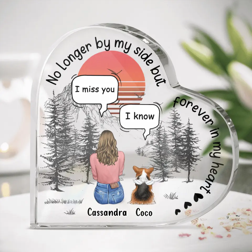 Personalized Pet Heart Shaped Acrylic Plaque - Up to 4 Pets - Gift Idea For Couple/Dog/Cat Lover - No Longer By My Side But Forever In My Heart