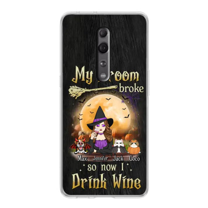 Personalized Witch Pet Mom Phone Case - Up to 3 Pets - Halloween Gift For Cat/Dog Mom - My Broom Broke So Now I Drink Wine - Cases For Oppo/Xiaomi/Huawei