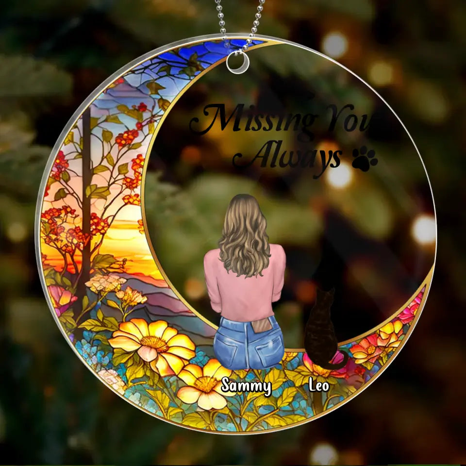Personalized Memorial Pet Circle Acrylic Ornament - Up to 3 Pets - Memorial Gift Idea For Dog/Cat/Rabbit Owners - Missing You Always