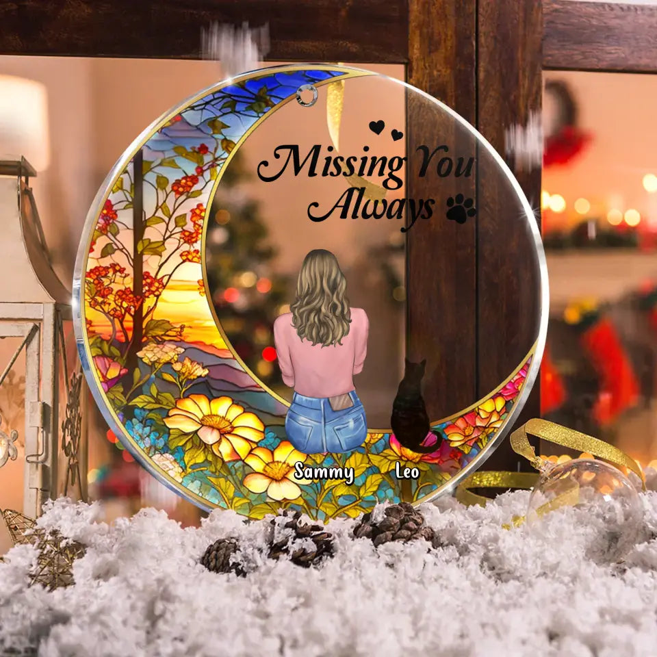 Personalized Memorial Pet Circle Acrylic Ornament - Up to 3 Pets - Memorial Gift Idea For Dog/Cat/Rabbit Owners - Missing You Always