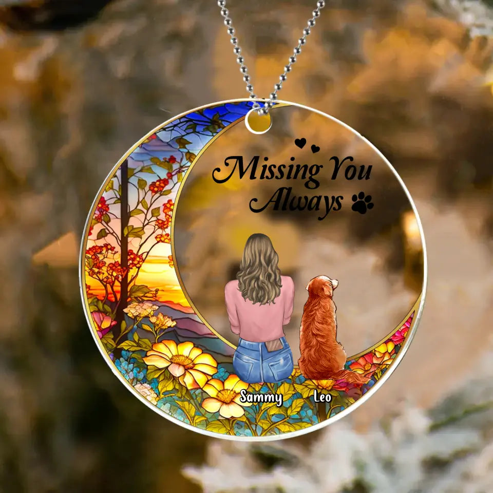 Personalized Memorial Pet Circle Acrylic Ornament - Up to 3 Pets - Memorial Gift Idea For Dog/Cat/Rabbit Owners - Missing You Always