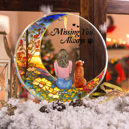Personalized Memorial Pet Circle Acrylic Ornament - Up to 3 Pets - Memorial Gift Idea For Dog/Cat/Rabbit Owners - Missing You Always
