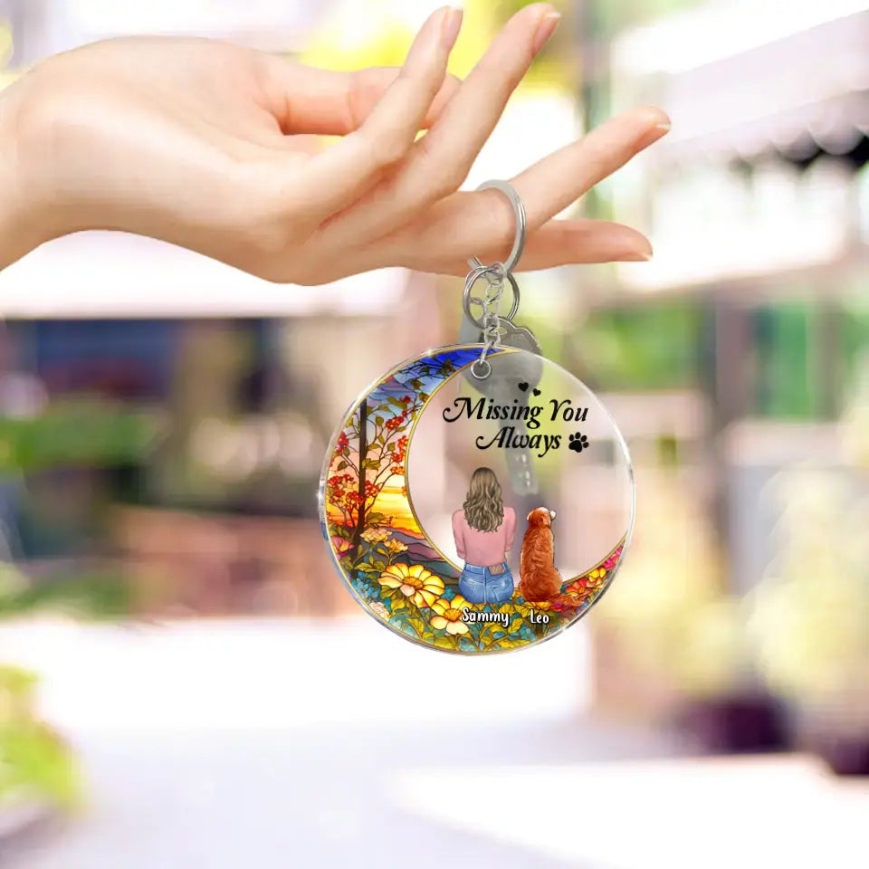 Personalized Memorial Pet Acrylic Keychain - Up to 3 Pets - Memorial Gift Idea For Dog/Cat/Rabbit Owners - Missing You Always