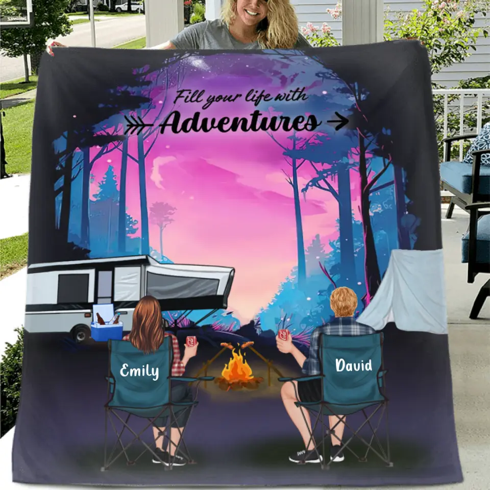 Personalized Camping Quilt/Fleece Throw Blanket - Full Option - Best Gift For Camping Lovers - Fill Your Life With Adventures