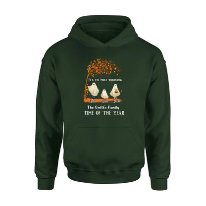 Personalized Halloween Ghost Family Shirt/Hoodie - Halloween Gift For Couple/Family - Up to 6 People With 3 Pets - It's The Most Wonderful Time Of The Year