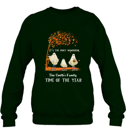 Personalized Halloween Ghost Family Shirt/Hoodie - Halloween Gift For Couple/Family - Up to 6 People With 3 Pets - It's The Most Wonderful Time Of The Year