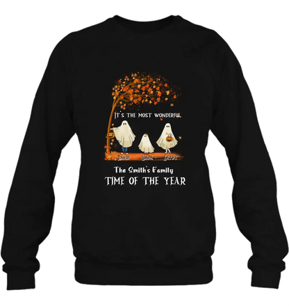 Personalized Halloween Ghost Family Shirt/Hoodie - Halloween Gift For Couple/Family - Up to 6 People With 3 Pets - It's The Most Wonderful Time Of The Year