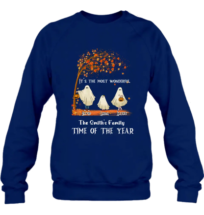Personalized Halloween Ghost Family Shirt/Hoodie - Halloween Gift For Couple/Family - Up to 6 People With 3 Pets - It's The Most Wonderful Time Of The Year
