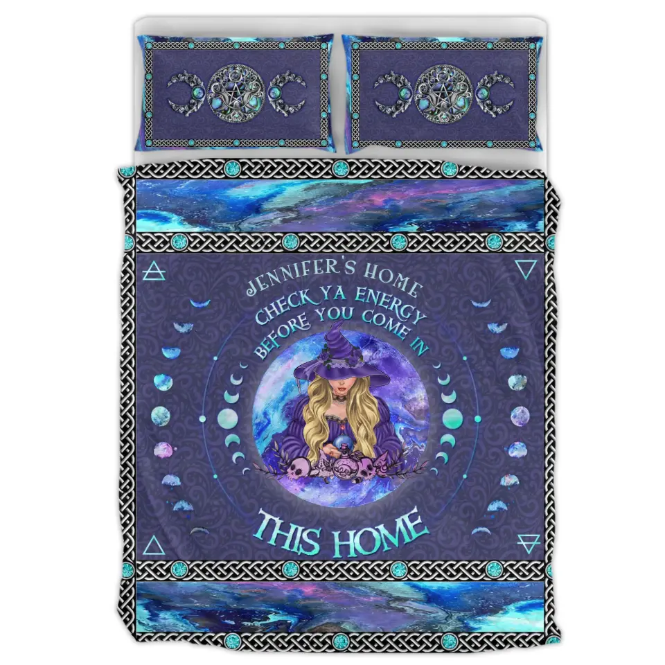 Personalized Witch Quilt Bed Sets - Halloween Gift Idea For Witch Enthusiast - Check Ya Energy Before You Come In This Home