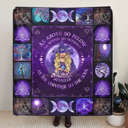 Personalized Witch Fleece Throw Blanket/Quilt - Halloween Gift Idea For Witch Lovers - As Above So Below As Within So Without