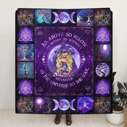 Personalized Witch Fleece Throw Blanket/Quilt - Halloween Gift Idea For Witch Lovers - As Above So Below As Within So Without
