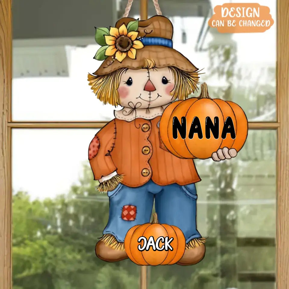 Personalized Scrarecrow Wooden Sign - Up to 10 Kids - Halloween Gift for Grandma/Mom