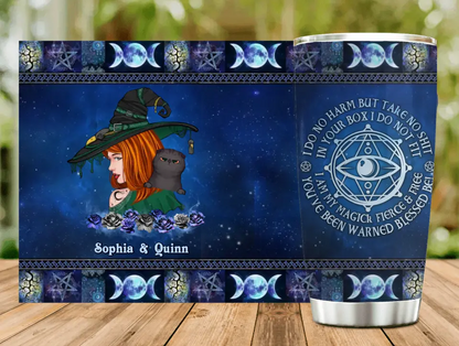 Personalized Witch Tumbler - Up to 2 Pets - Halloween Gift Idea for Dog/Cat Lovers - I Do No Harm But Take No Shit