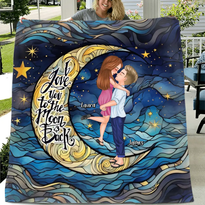 Personalized Single Layer Fleece/ Quilt Blanket - I Love You To The Moon & Back - Gift Idea For Couple/ Anniversary