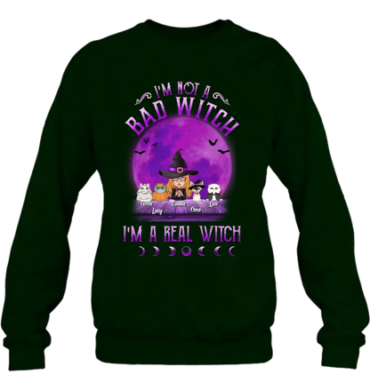Personalized Witch Shirt/Hoodie - Gift Idea For Halloween/Witch Lovers - Up to 4 Pets - I'm Not A Bad Witch I'm A Real Witch