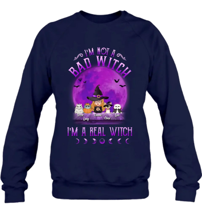 Personalized Witch Shirt/Hoodie - Gift Idea For Halloween/Witch Lovers - Up to 4 Pets - I'm Not A Bad Witch I'm A Real Witch