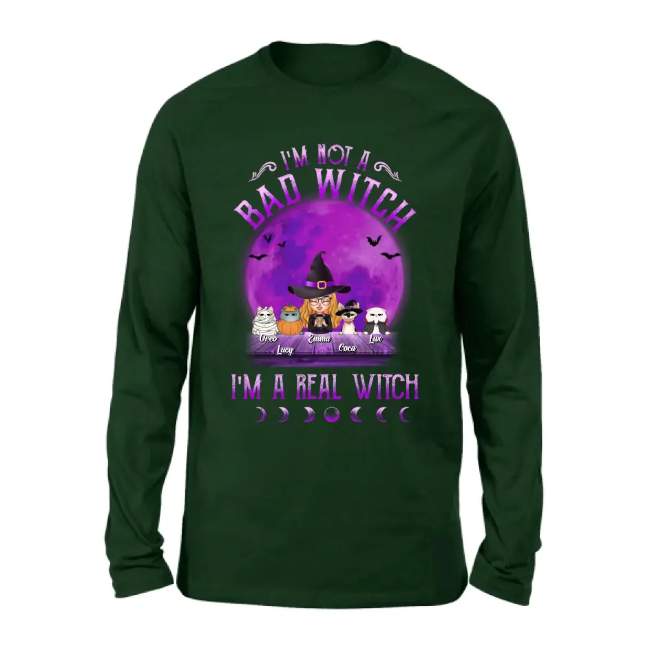Personalized Witch Shirt/Hoodie - Gift Idea For Halloween/Witch Lovers - Up to 4 Pets - I'm Not A Bad Witch I'm A Real Witch
