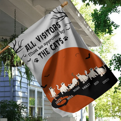 Personalized Halloween Cat Flag Sign - Gift Idea For Cat Lovers - Up to 6 Cats - All Visitors Must Be Approved By The Cats