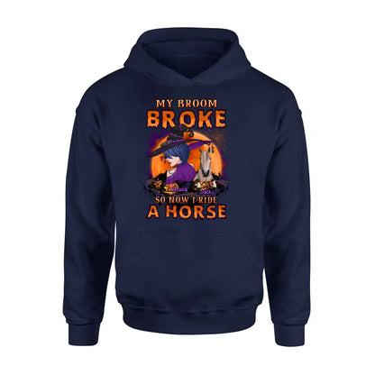 Personalized Witch Shirt/Hoodie - Up to 2 Horses/Dogs/Cats - Halloween Gift Idea for Horse Lovers - My Broom Broke So Now I Ride A Horse