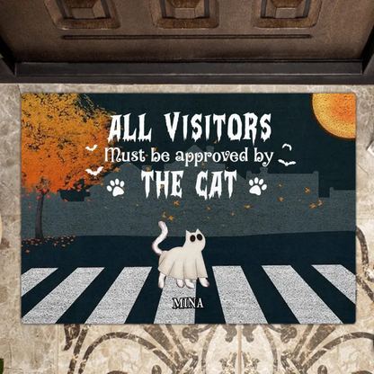 Personalized Halloween Cat Boo Doormat - Up to 6 Cats - Gift Idea For Cat Lovers - All Visitors Must Be Approved By The Cats