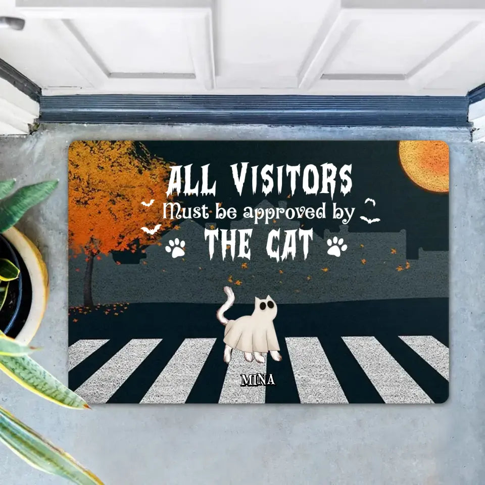 Personalized Halloween Cat Boo Doormat - Up to 6 Cats - Gift Idea For Cat Lovers - All Visitors Must Be Approved By The Cats