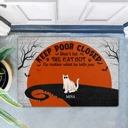 Personalized Halloween Cat Boo Doormat - Up to 6 Cats - Gift Idea For Cat Lovers - Keep Door Closed Don't Let The Cats Out