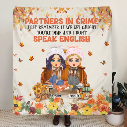 Personalized Friend Fleece Throw Blanket/Quilt - Gift Idea for Friends/Besties/Sisters - Partners In Crime