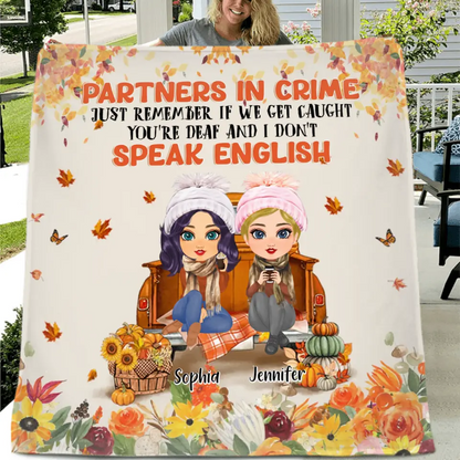 Personalized Friend Fleece Throw Blanket/Quilt - Gift Idea for Friends/Besties/Sisters - Partners In Crime