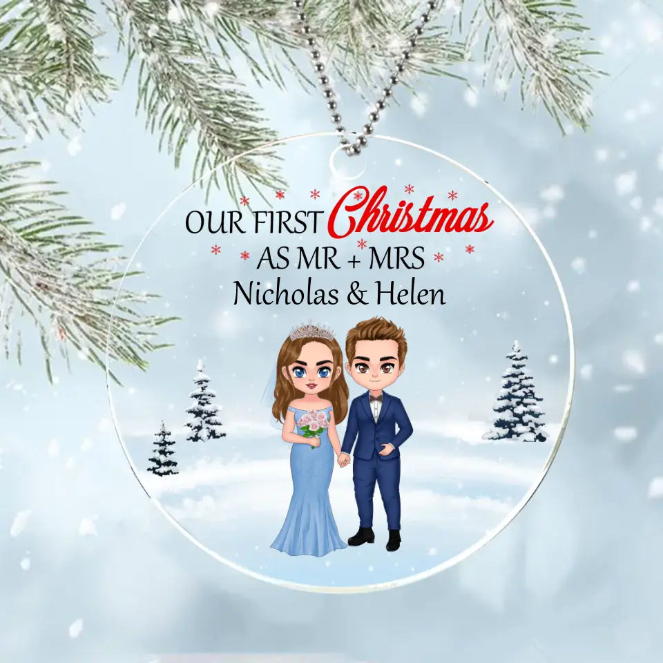 Personalized First Christmas As Mr & Mrs Circle Acrylic Ornament - Christmas Gift Idea For Couple/Wedding Gift