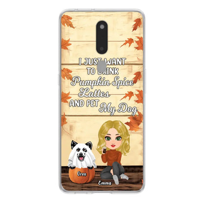 Personalized Girl Dog/Cat Phone Case - Up to 5 Pets - Autumn Gift For Dog/Cat Lover - I Just Want To Drink Pumpkin Spice Lattes And Pet My Dogs - Case For Xiaomi/Oppo/Huawei
