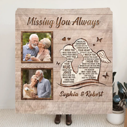 Personalized Memorial Husband Quilt/Fleece Throw Blanket - Upload Photos - Memorial Gift Idea For Loss Husband - Missing You Always