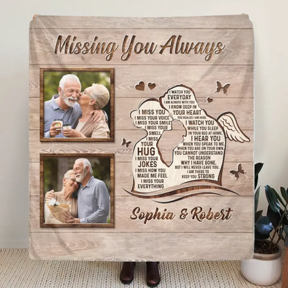 Personalized Memorial Husband Quilt/Fleece Throw Blanket - Upload Photos - Memorial Gift Idea For Loss Husband - Missing You Always