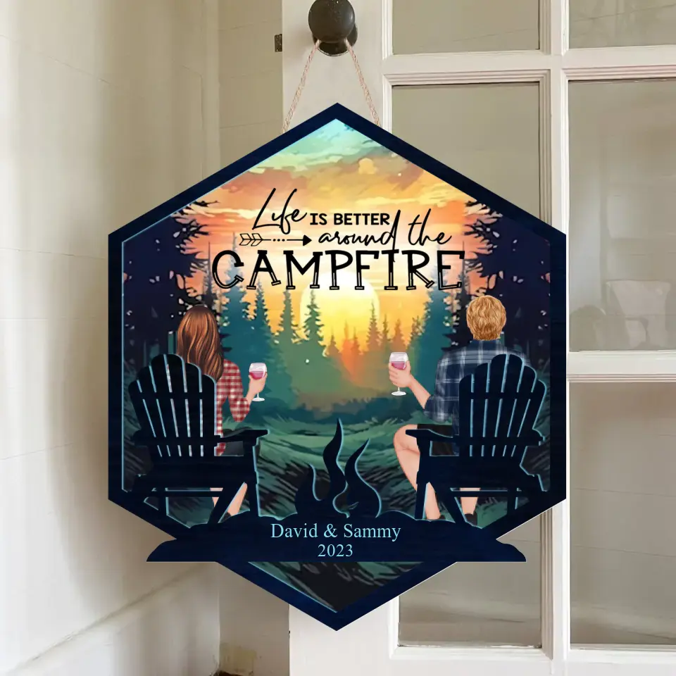 Personalized Camping Couple Wooden Sign - Gift For Couple/Camping Lover - Life Is Better Around The Campfire