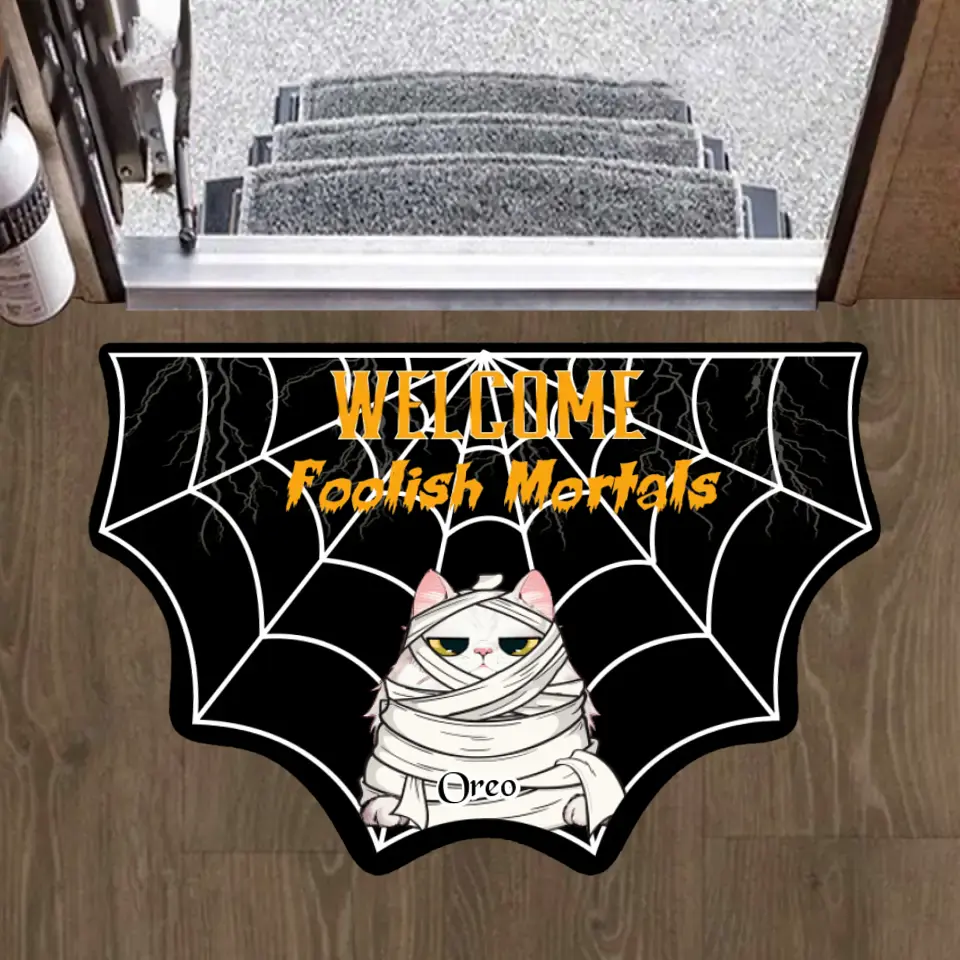 Personalized Halloween Pet Doormat - Halloween Gift Idea For Dog/Cat Lover - Home Decoration - Welcome Foolish Mortals