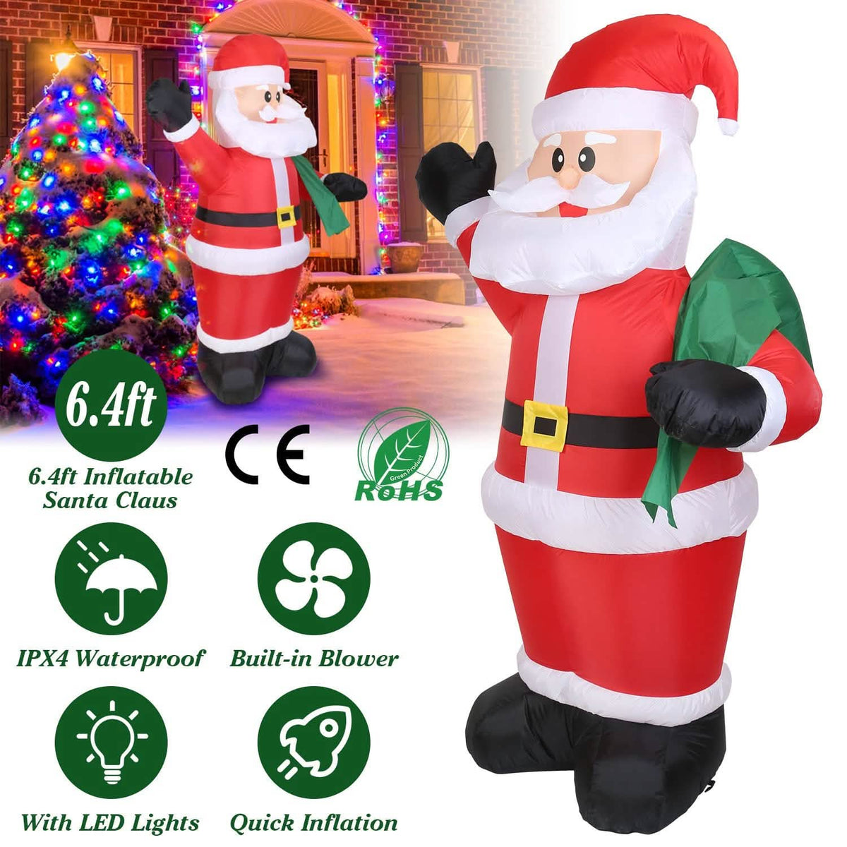 6.4ft Inflatable Christmas Giant Santa Claus