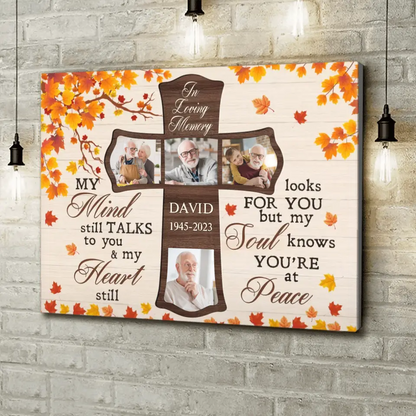Personalized Memorial Canvas - Upload Photos - Memorial Gift Idea For Family Member - My Mind Still Talks To You